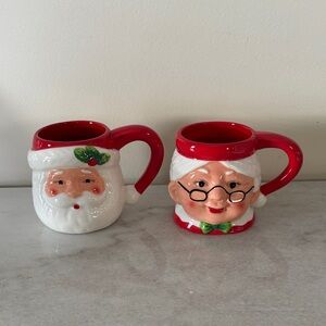 Pier 1 Santa and Mrs. Claus Mugs - Red and White
